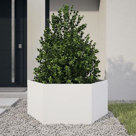 Maison Exclusive - Jardinière blanc hexagone 104x90x45 cm acier