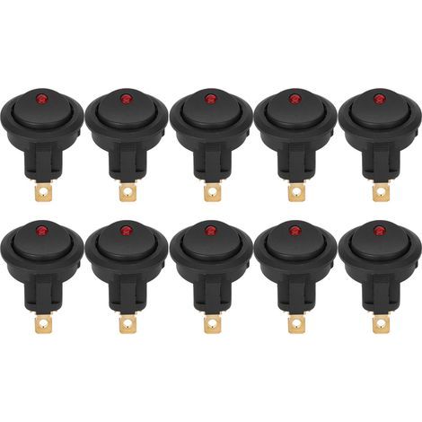 10er-Packung 12V runde, wasserdichte SPST-Wippschalter zum Ein- und Ausschalten mit LED-Spotlight und 3-poligen silbernen Anschlüssen. (1/5)
