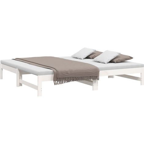 Day Bed White Solid pinewood 2x Extendable Day Bed vidaXL