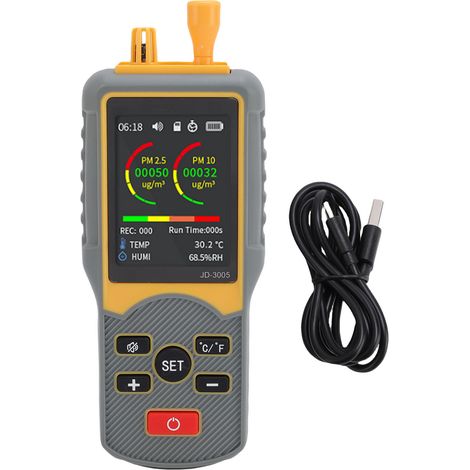 Compteur de particules de poussière 0,3 um 2,5 um 10 um, comptage PM2,5 PM10, Mode de pesage, détecteur portatif de qualité de l'air (1/5)