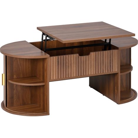 Table basse réglable en hauteur avec rangement et étagères ouvertes, finition MDF noyer 100x50x40,5 cm (1/5)