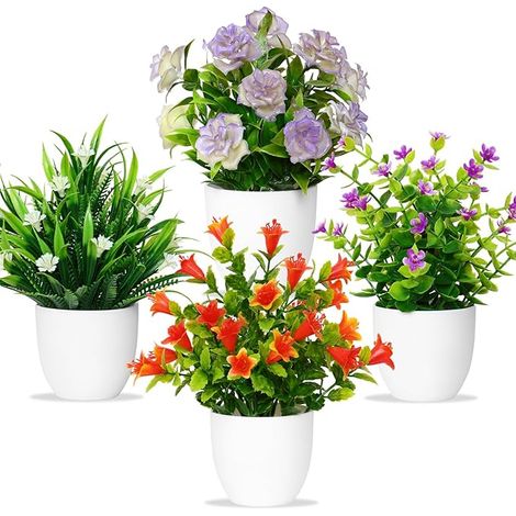 Plantes Artificielles avec Pot Petite Plante en Pot Plante Artificielle Plante Verte Plante Plastique Décor Intérieur pour Bureau Maison Balcon Salon Salle de Bain Pot Blanc avec Fleur (1/5)