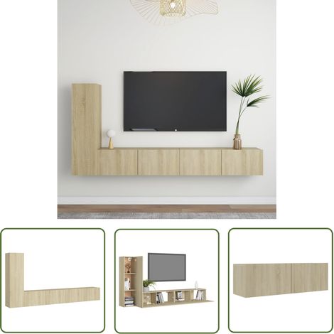 The Living Store Ensemble de meubles TV 3 pcs Chêne sonoma Bois d'ingénierie - Meuble Tv Suspendu - Meuble Tv Mural - Ensemble Meuble Tv - Meuble Tv Chêne Sonoma - Meuble Tv Moderne (1/5)