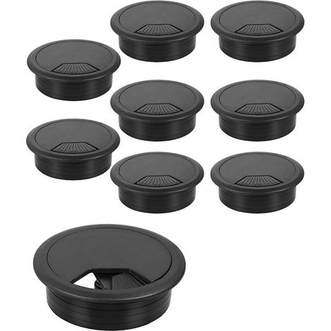 Trous de guidage de câbles de bureau, 50 mm, ronds, en plastique noir, adaptés aux tables, bureaux et podiums, 9 trous. (1/5)