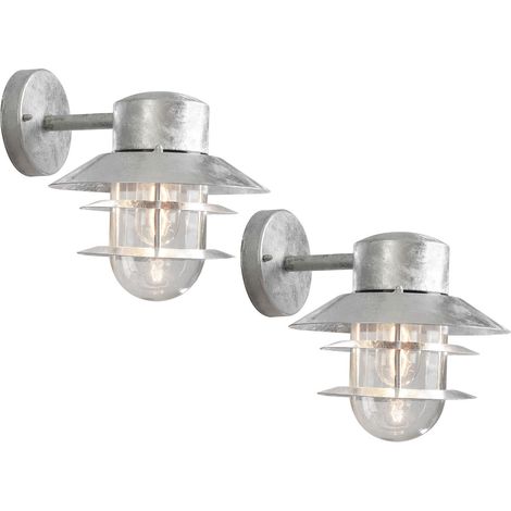 2er-Set Wandleuchten MODENA galvanisierter Stahl, E27-Sockel, Höhe 24 cm, IP44 (1/5)