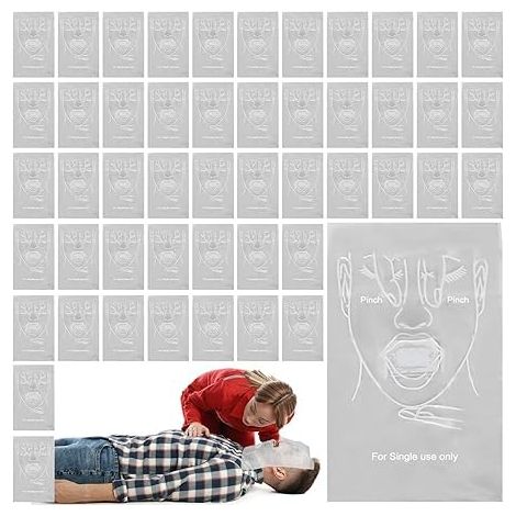 Lot de 50 protections du visage : masque respiratoire pour la protection personnelle, protection du visage pour les premiers secours et les urgences, sac en film PVC Protection barrière de (1/5)