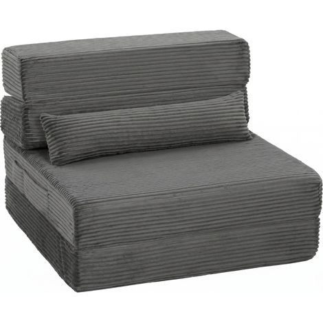 Poltrona da pavimento 4 in 1 in velluto a coste grigio scuro HOMVRA (1/4)