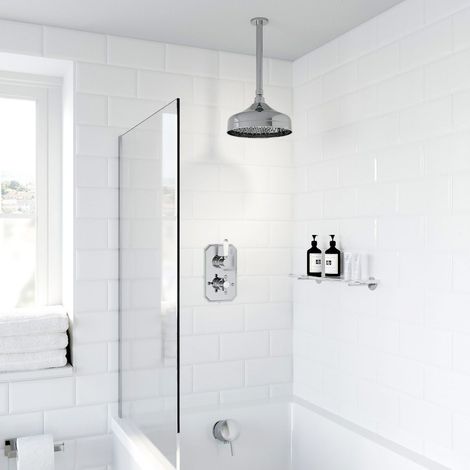 Thermostatic Concealed Lever Cross Shower Bath Filler Ceiling Mounted Fixed Head (1/5)