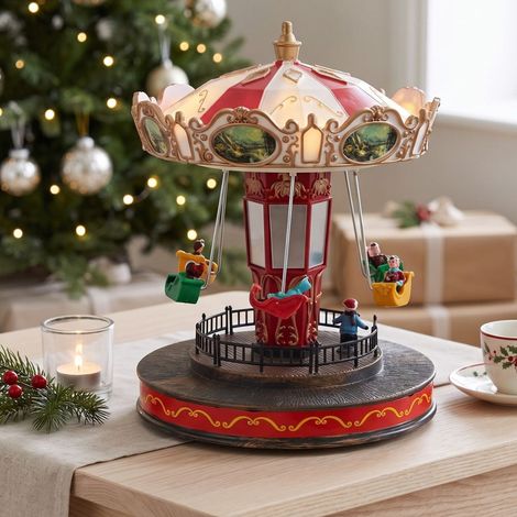 Carrusel Tiovivo Decorativo de Navidad LED con Música y Columpios Giratorios (1/3)