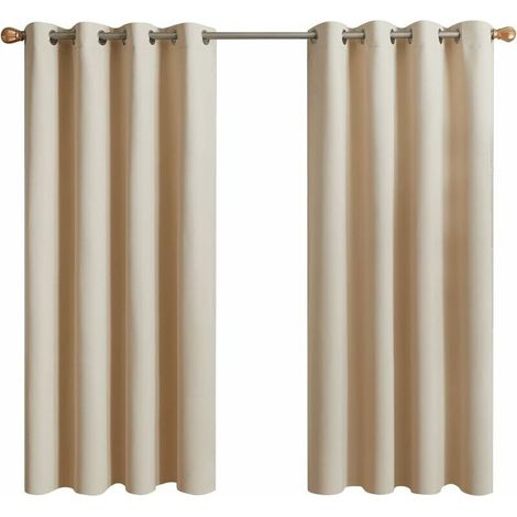 Tende oscuranti termiche, 2 pannelli, tende corte isolanti anti-freddo e anti-rumore con occhielli per soggiorno, camera da letto per bambini o adulti, cabina armadio (132 x 155 cm, beige ecrù) (1/5)