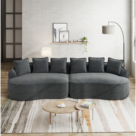Divano modulare 320x114x67 cm grigio in ciniglia con seduta profonda, cuscini inclusi e senza montaggio (1/5)