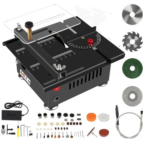 Mini scie circulaire de table portable 100 W avec 4 lames, vitesse réglable, épaisseur de coupe de 0,1 à 16 mm, idéale pour les travaux de bricolage précis, l'artisanat et le travail du bois. (1/5)