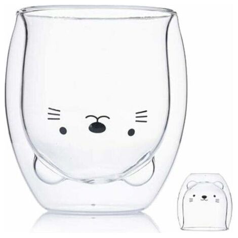 QORVA-Tasse de café Double paroi isolée Coupe à Lunettes Animal Mignon thé Lait Tasses Cadeau Original pour Noël Action de graces Copains (Chat)-Fei Yu