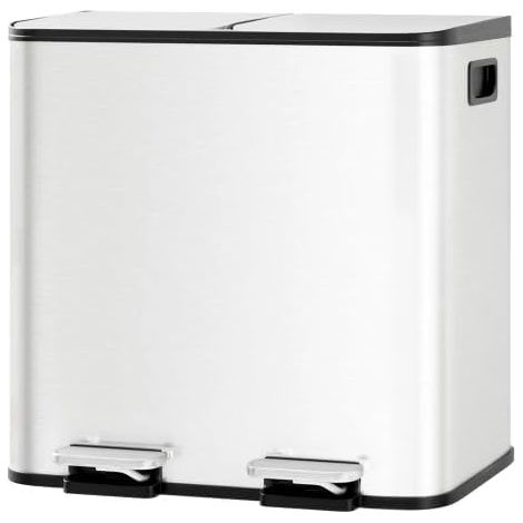Poubelle cuisine 30L 2 compartiments inox pédale Soft-Close tri sélectif (1/5)
