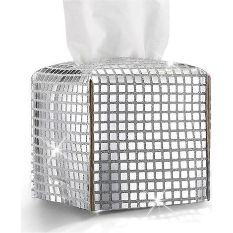 Boîte à mouchoirs à paillettes argentées carrées rectangulaires, motif boule disco, porte-mouchoirs scintillants pour salle de bain (1/5)