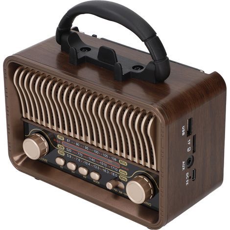 Portable Vintage Retro AM/FM/SW Radio with Bluetooth 5.4, 1200mAh Battery, Type-C Antenna, and USB/AUX Port (1/5)