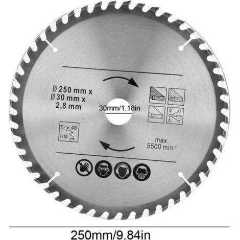 2PCS 250mm x 30 mm 48T et 60T TCT Lame Scie Circulaire Lame disque Scie Travail du Bois Professionnelle-CWU (1/4)