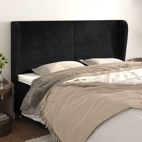 Tête de lit avec oreilles en velours noir réglable 163 x 23 x 118/128 cm - PANGIVO (1/5)
