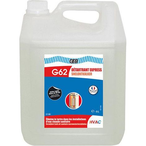GEB – Détartrant Express G62 – Bidon 5L – Élimine le tartre dans installations sanitaires – Compatible aluminium, cuivre, acier inox