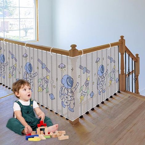 Filet de sécurité pour enfant astronaute, protection de rampe pour bébé, 300 cm x 79 cm, filet de protection robuste pour balcon et escalier, idéal pour les jouets et animaux de compagnie. (1/5)