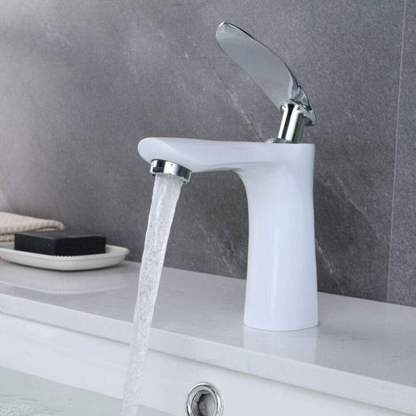 Robinet de salle de bain blanc Mitigeur de lavabo Robinet de lavabo Mitigeur de lavabo Mitigeur monocommande avec tuyaux (1/5)