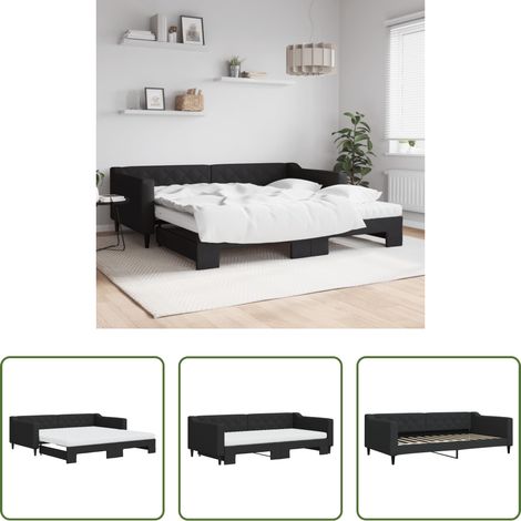 Schlafsofa -  Tagesbett Ausziehbar mit Matratzen Schwarz 100x200 cm Stoff