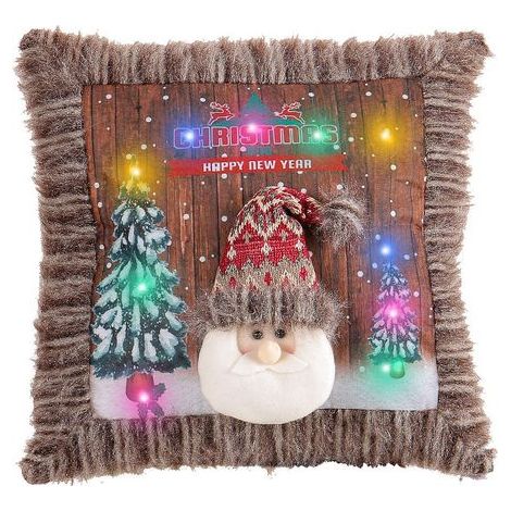 Taie D'oreiller Peluche Lumineuse Noëlle Avec Motif Père Noël Et Bonhomme De Neige, Coussin Décoratif Doux Pour Aînés - (1/5)