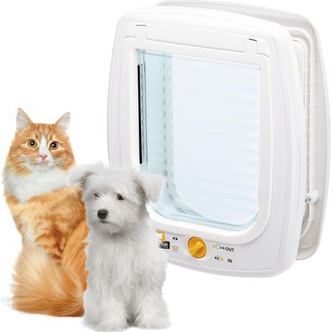 Chatiere Chats, Porte Petits Chiens et Chats, Entrée et Sortie 4 Voies, Proctection contre les Courants d'air, Indicateur de Dernier Passage, SWING 9 Chatiere pour Chat Chien, Blanc (1/5)
