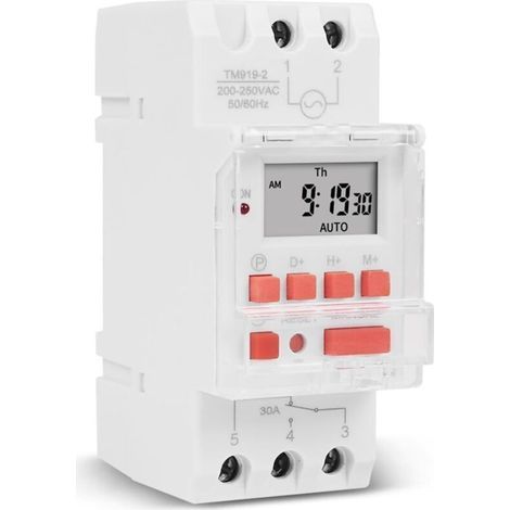 Programmateur numérique pour chauffeeau électrique 30 AAffichage LCDProgrammation 16 cycles ON/OFFRail DIN 35 mmTension 220240 V