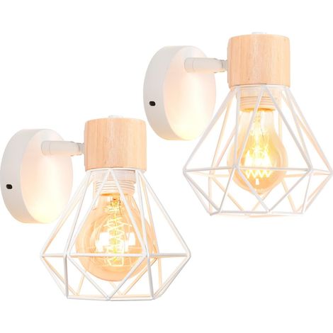 Appliques Murales Industrielles Cage Métal Lampe Murale Bois Ajustable Luminaire Interieur Chambre Couloir Salon 16CM Style-B Blanc (1/5)