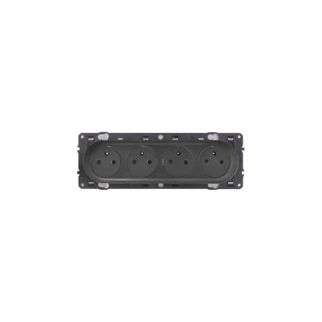 Legrand - Cu00e9liane 2024 - Quadruple prise de courant - Noir - SANS PLAQUE - Ru00e9f : 080253 + CM0114 + CN0114 (1/3)