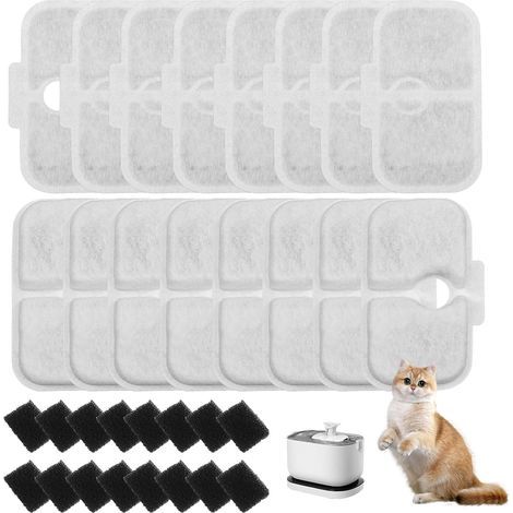 32 Pièces Filtre de Fontaine à Eau pour Chat Emballé pour Fontaine à Eau pour Chat PLWF105/PLWF115/PLWF005,16 Cartouches Filtrantes et 16 Eponges en Mousse (1/5)