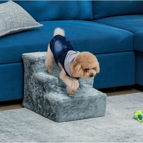Scaletta per cani a 3 gradini, 46 x 35 x 35 cm, in truciolato, grigio chiaro OKMYHOME (1/5)