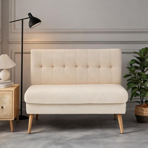 Canapé beige en polyester Kautschukholz 118 x 68 x 90 cm (1/5)
