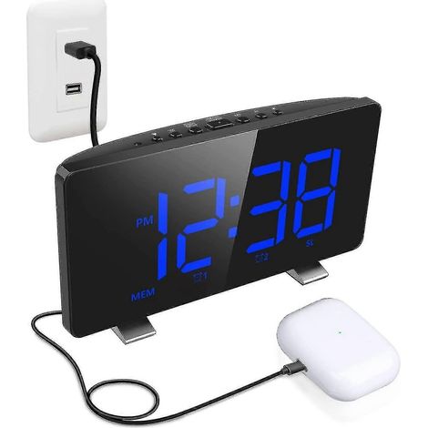Radio-réveil à projection au plafond, réveil FM avec fonction de projection au plafond, affichage de la température, deux ports USB. (1/5)