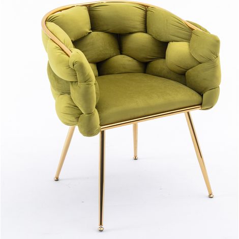 Poltrona moderna imbottita in velluto con struttura in metallo, verde oliva, set da 2 (1/5)