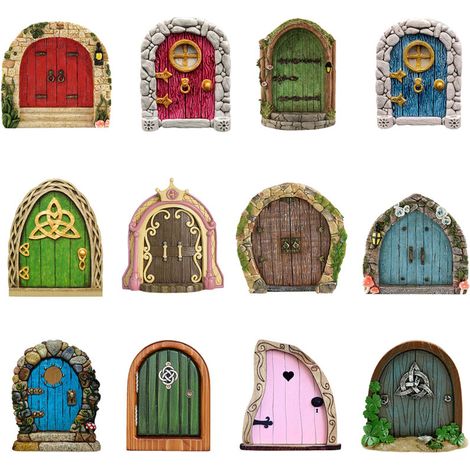 Petite Porte de Fée en Bois pour Arbres, Décor de Jardin Miniature, Art pour Mur et Parc, Sculpture pour Décoration Extérieure ou Chambre d'Enfant, Accessoire de 8-10 cm. (1/5)