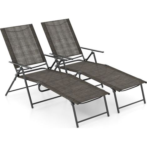 Verstellbares, klappbares Sonnenliegen-Set, braun, 2-teilig