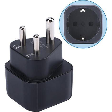 Adaptateur de Prise Europe vers Inde, Prise Schuko UE Adaptée à la Prise Inde, Prise Européenne/Française de Type C/E/F vers Convertisseur de Prise de Voyage de Type D (1 pièce) (1/5)