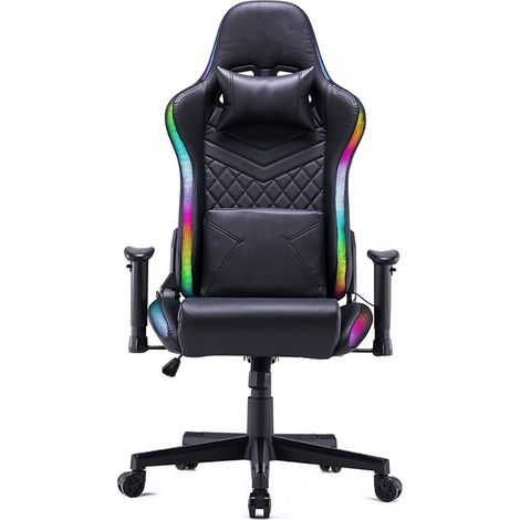 Sedia gaming con LED Multicolore in similpelle con Schienale ed altezza Regolabile - Poltrona da Gaming con poggiatesta, cuscino lombare e braccioli (1/5)