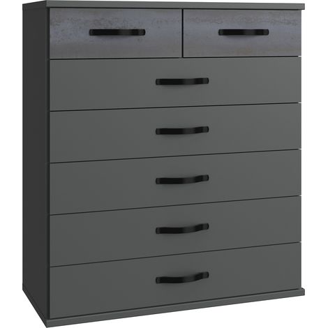 Commode, meuble de rangement coloris Graphite, rechampis noir - Longueur 91 x Hauteur 106 x Profondeur 40 cm -PEGANE-