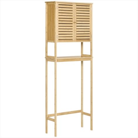 Meuble de salle de bain en bambou avec placard et étagère 60 x (1/5)