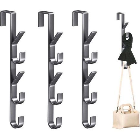 Lot de 4 crochets de porte 5 crochets, cintres multi usages, crochets de rangement verticaux pour vêtements et chapeaux, gris pistolet (1/5)
