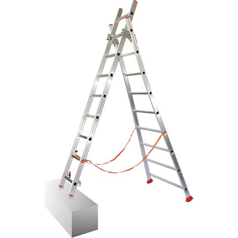 Echelle transformable 2x12 barreaux - Longueur déployée 5,66m - Sol plat ou escalier - ATL350-2