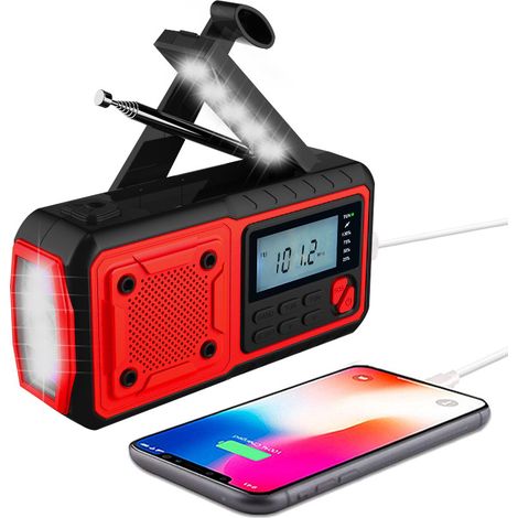 Filiyano – chargeur de téléphone – Radio d'urgence à manivelle solaire 4000 MAH avec alerte météo NOAA/AM/FM et chargeur de téléphone (rouge)
