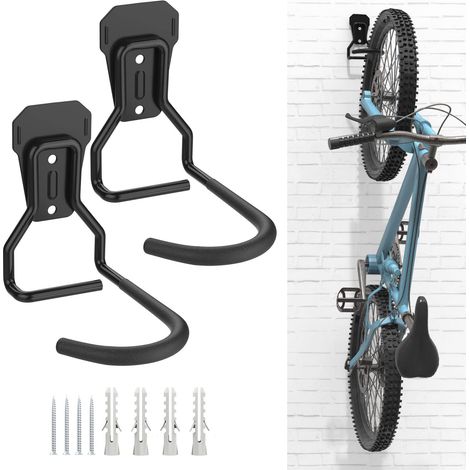 Lot de 2 Crochets Vélo, Supports de Cintre de Vélo en Fer, Support Mural de Rangement pour Vélos Robuste en Forme de L, Support Vertical de Vélo Pratique pour Maison Garage, Noir