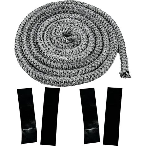 Joint Tressé pour Insert et Poêle 6mm x 2.5m Noir avec 4 Rubans Adhésifs 25mm x 10cm, Joint en Fibre de Verre pour Cheminée, Fond de Joint Four, Remplacement de Corde d'Étanchéité Température (1/5)