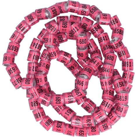 Lot de 100 bagues de patte de 8 mm en alliage d'aluminium, non destinées à la compétition et reconnaissables, pour le dressage des oiseaux, couleur rose rouge. (1/5)