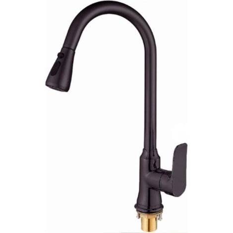 Kitchen Sink Mixer Faucet with Pull Down Sprayer, Single Handle High Arc Pull Out Kitchen Faucet, Single Layer Solid Brass Kitchen Faucet (Black1PCS) (1/5)