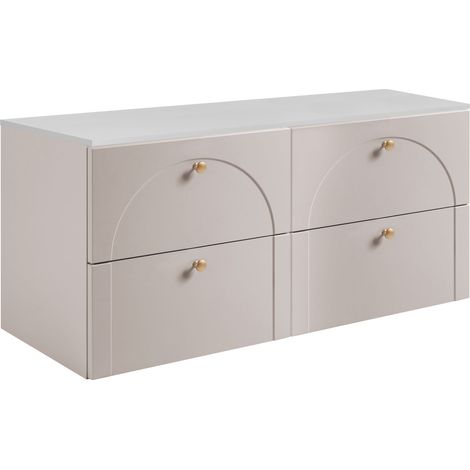 Meuble sous vasque suspendu AURA cachemire mat avec plan blanc 120 cm G (1/5)